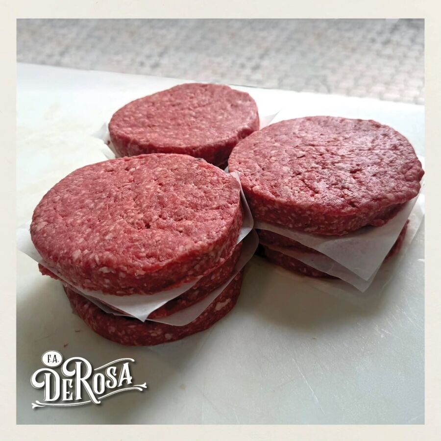 Frank's Famous burger patties, ground in house